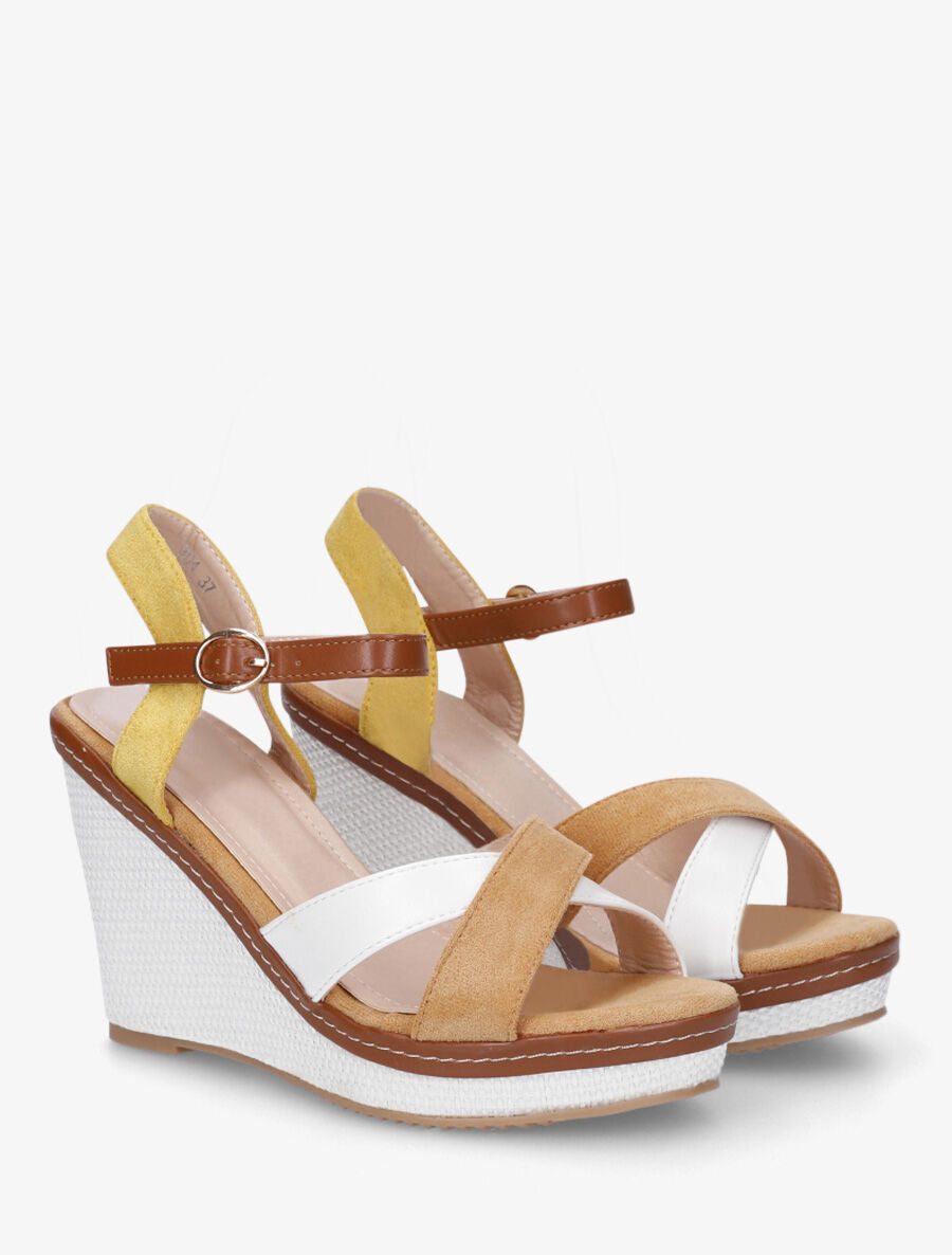 Sandales compensées bicolore - Camel - 4