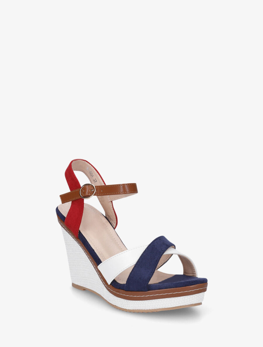 Sandales compensées bicolore - Marine - 2