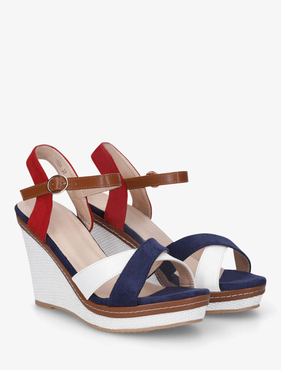 Sandales compensées bicolore - Marine - 4