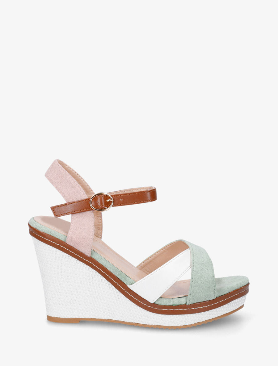 Sandales compensées bicolore - Vert - 5