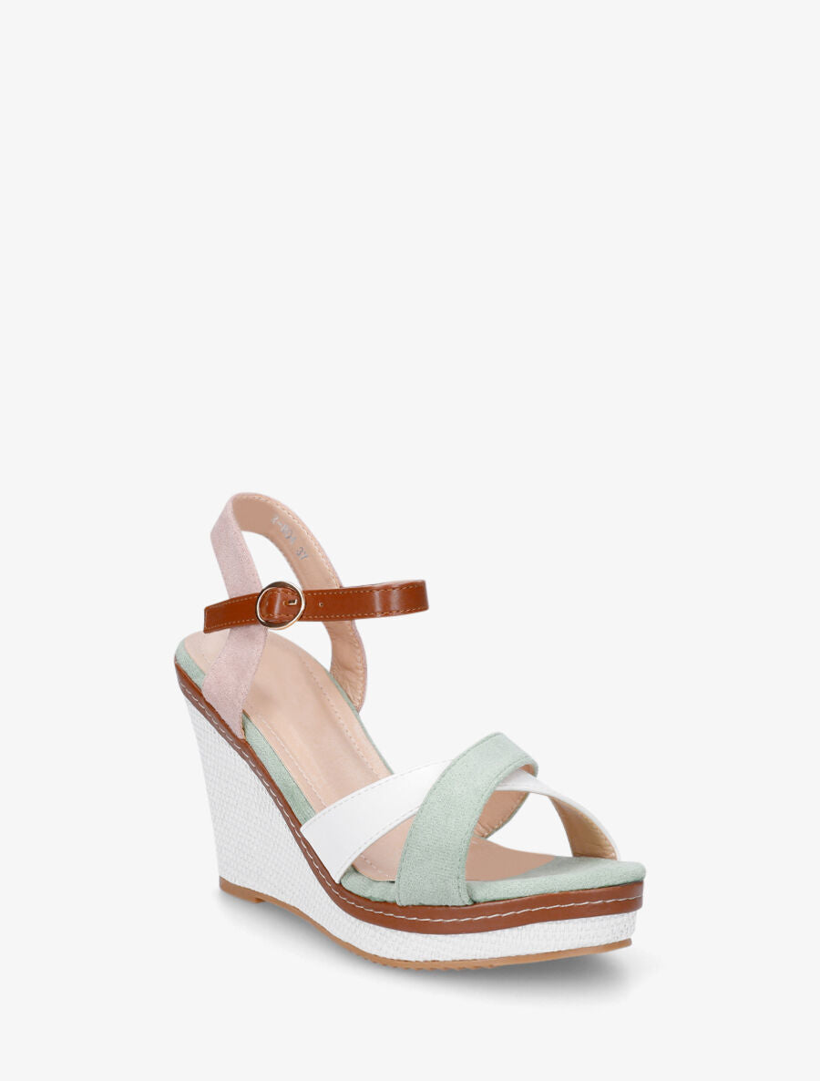 Sandales compensées bicolore - Vert - 2