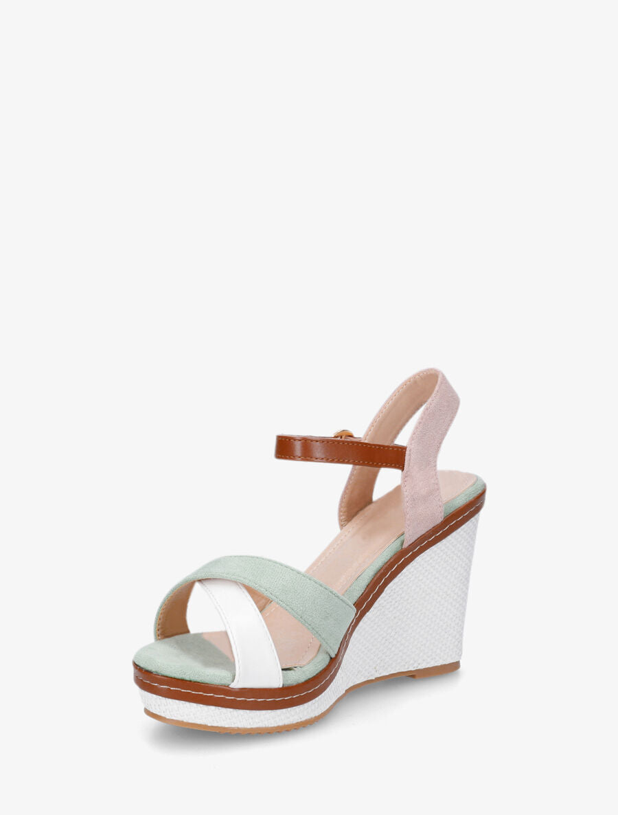 Sandales compensées bicolore - Vert - 3