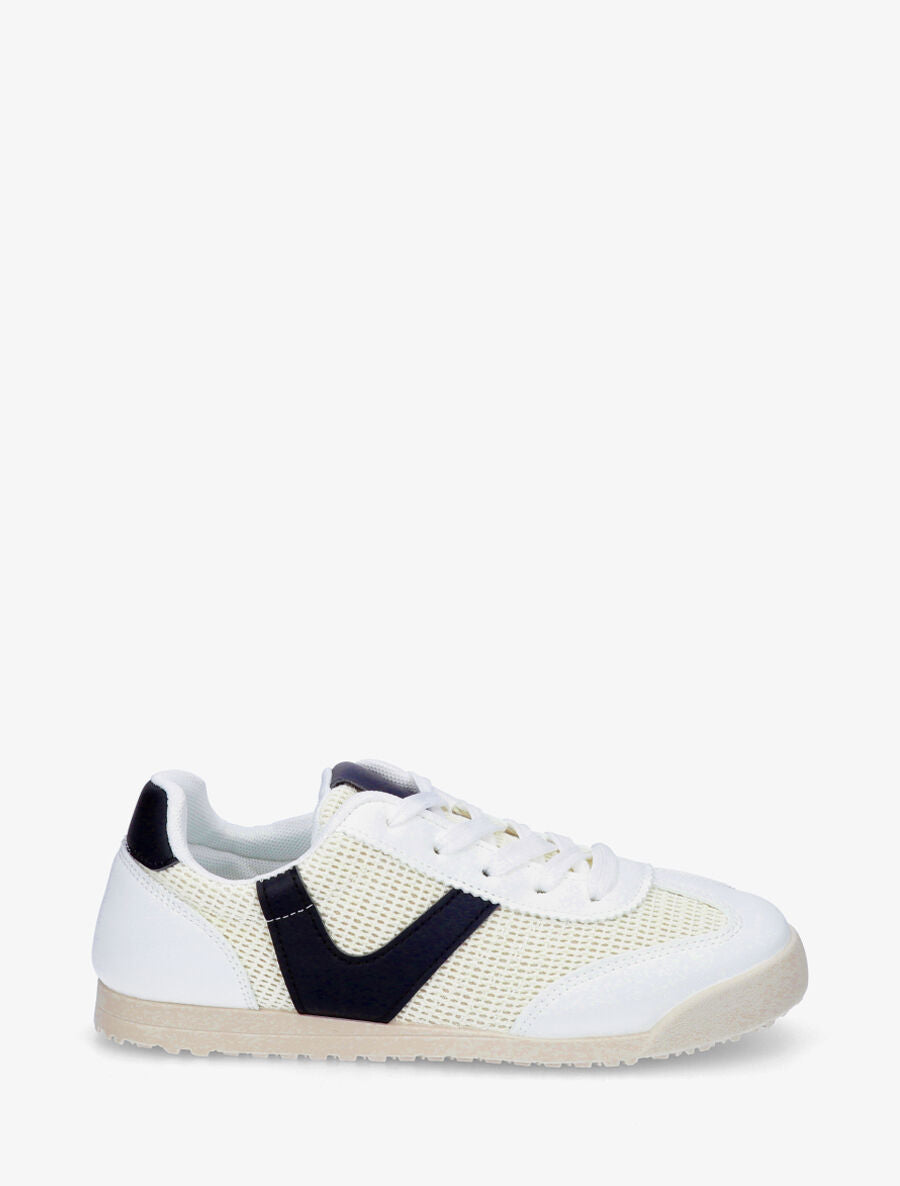 Sneakers plates à empiècement effet tissé - Blanc - 5