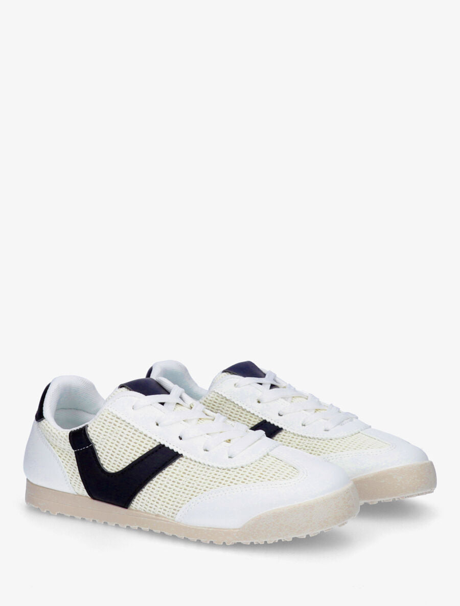 Sneakers plates à empiècement effet tissé - Blanc - 4