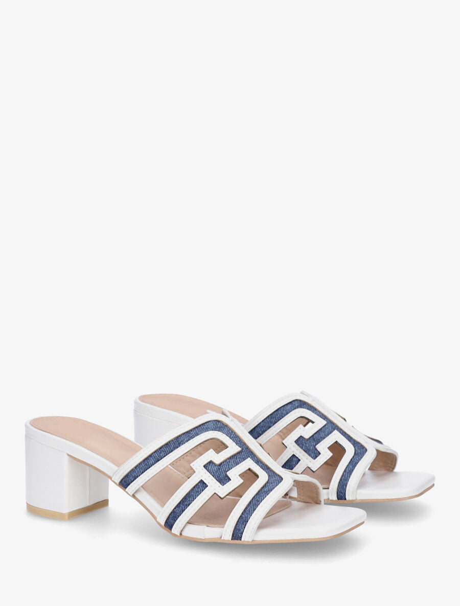 Mules bimatière à talon - Blanc - 4