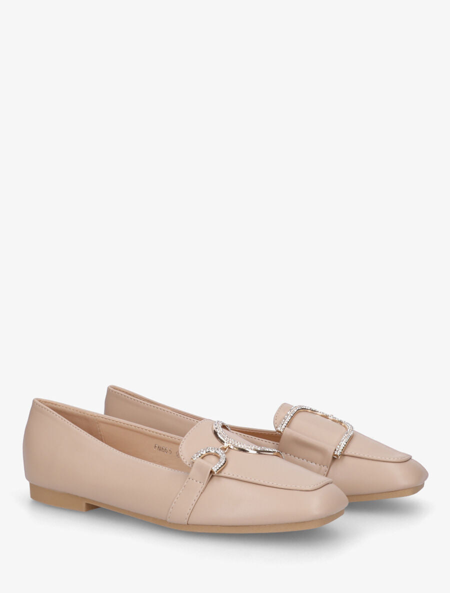 Mocassins plats à empiècement métal strassé - Taupe - 4