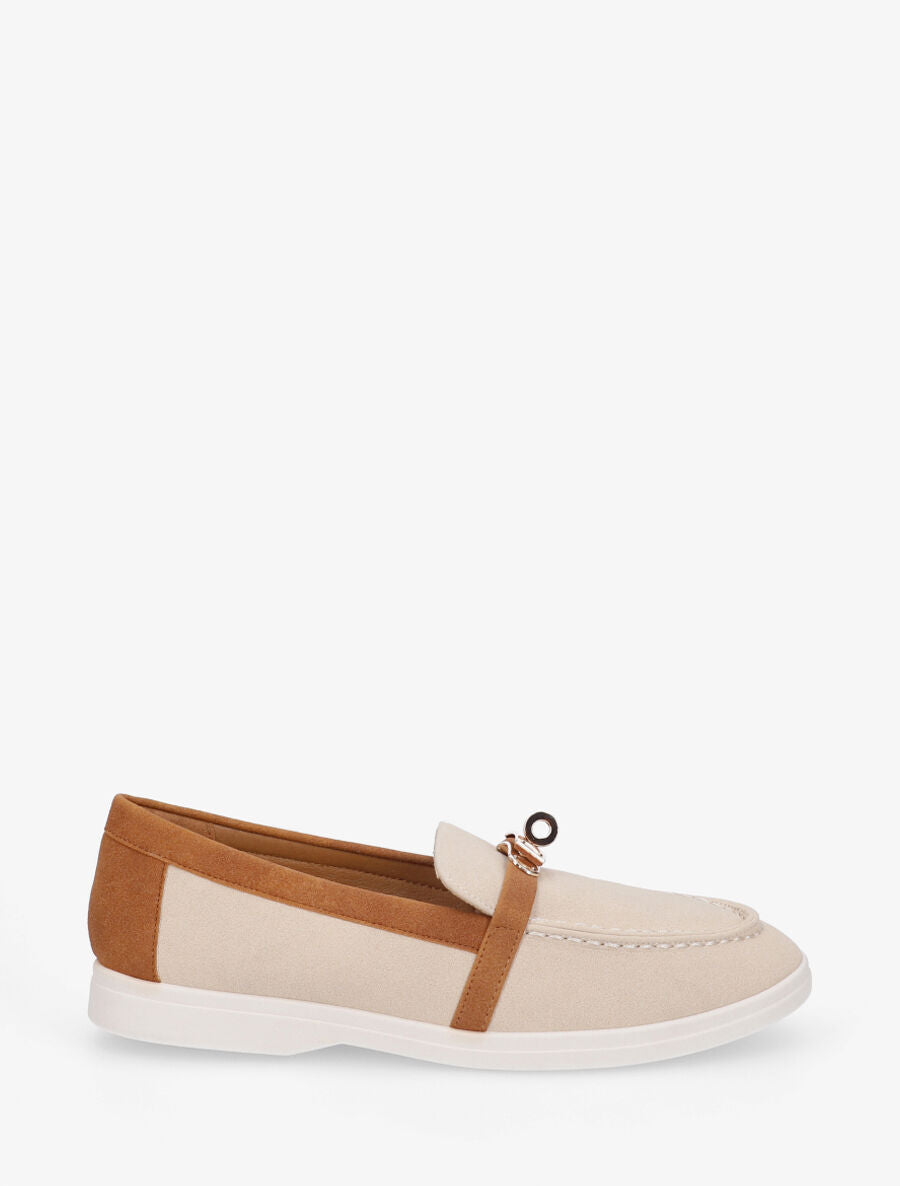 Mocassins bicolore effet nubuck - Beige - 1