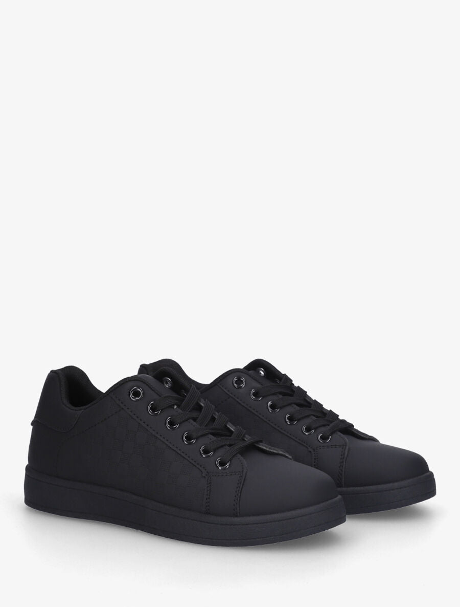 Sneakers plates à motif damier - Noir - 4