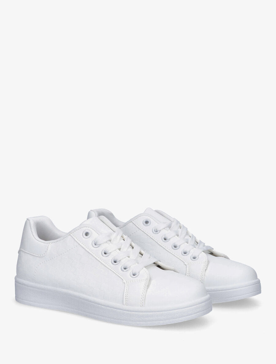 Sneakers plates à motif damier - Blanc - 4