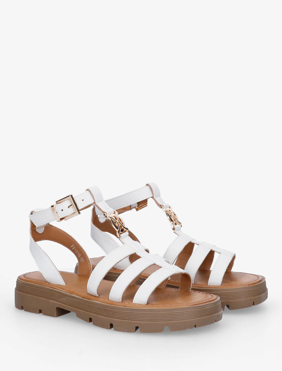 Nu-pieds style spartiates en simili - Blanc - 4