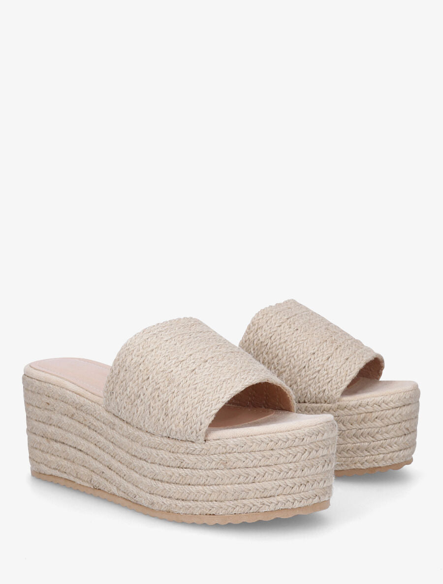 Mules à plateforme effet raphia - Beige - 4
