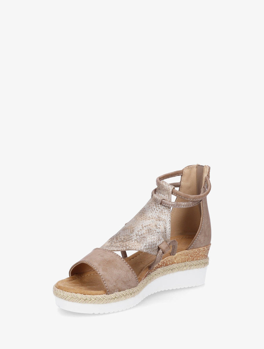 Sandales compensées à tresse raphia - Taupe