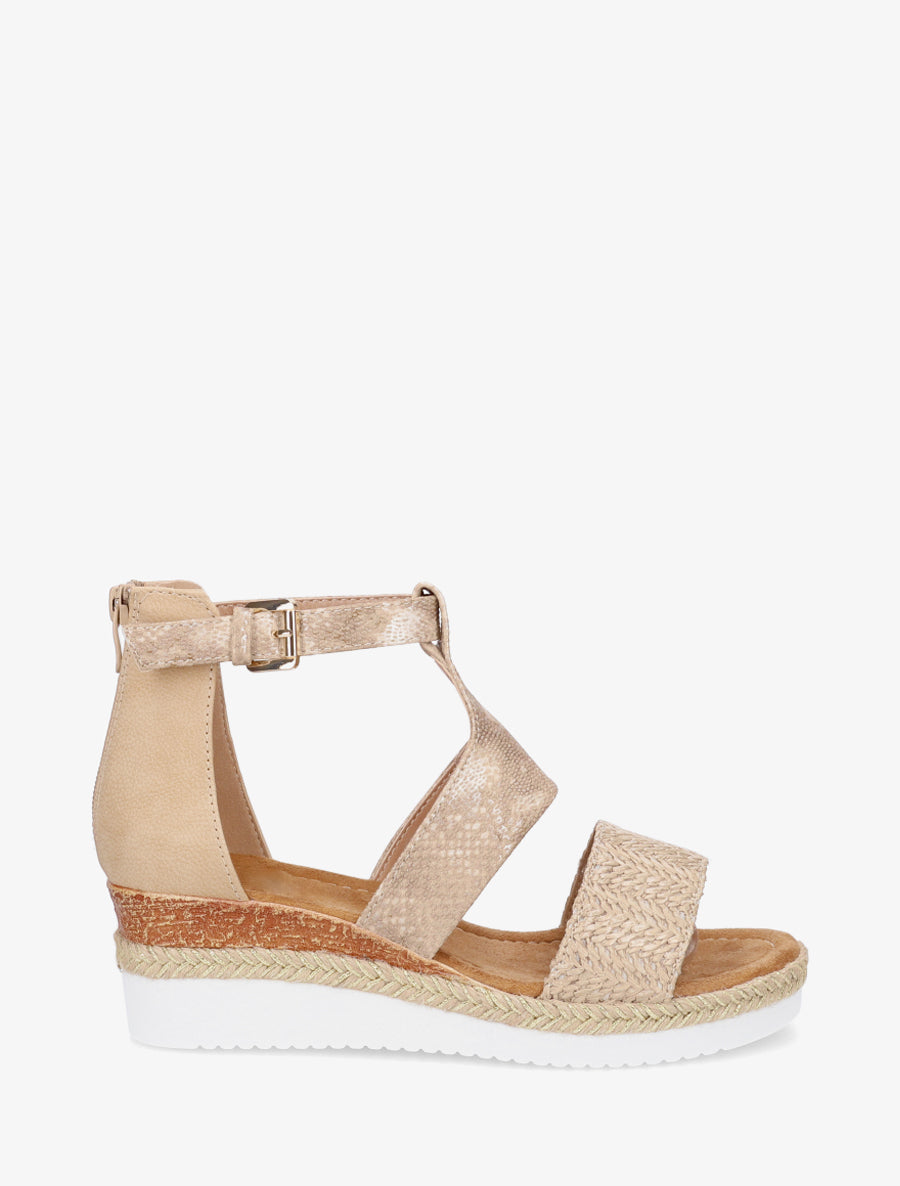 Sandales compensées texturées à détail python - Taupe