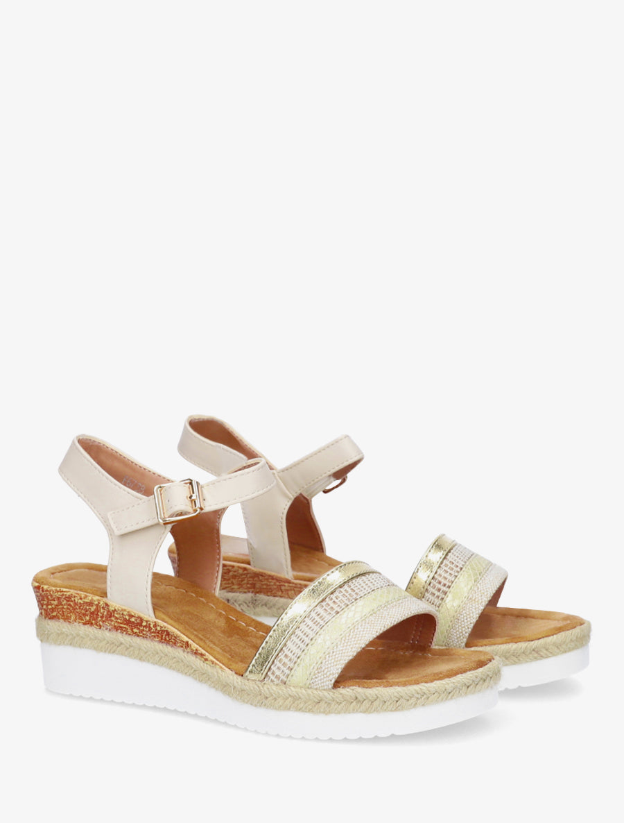 Sandales compensées ornées de tresses texturées - Beige