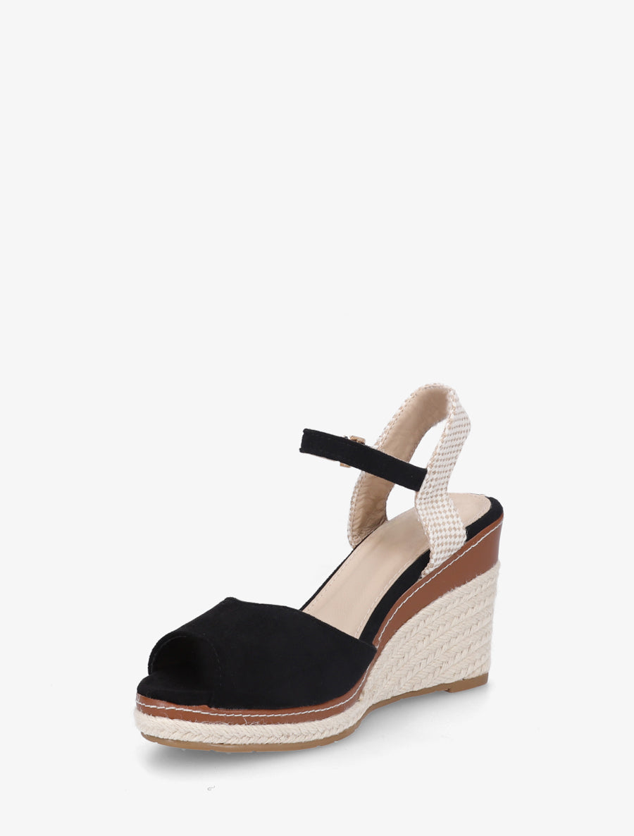 Sandales compensées unies en suédine - Noir