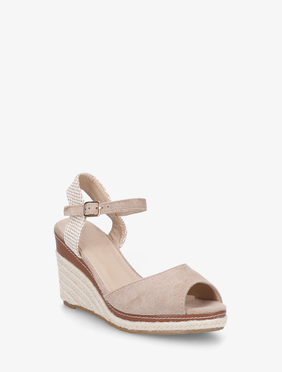 Sandales compensées unies en suédine - Taupe