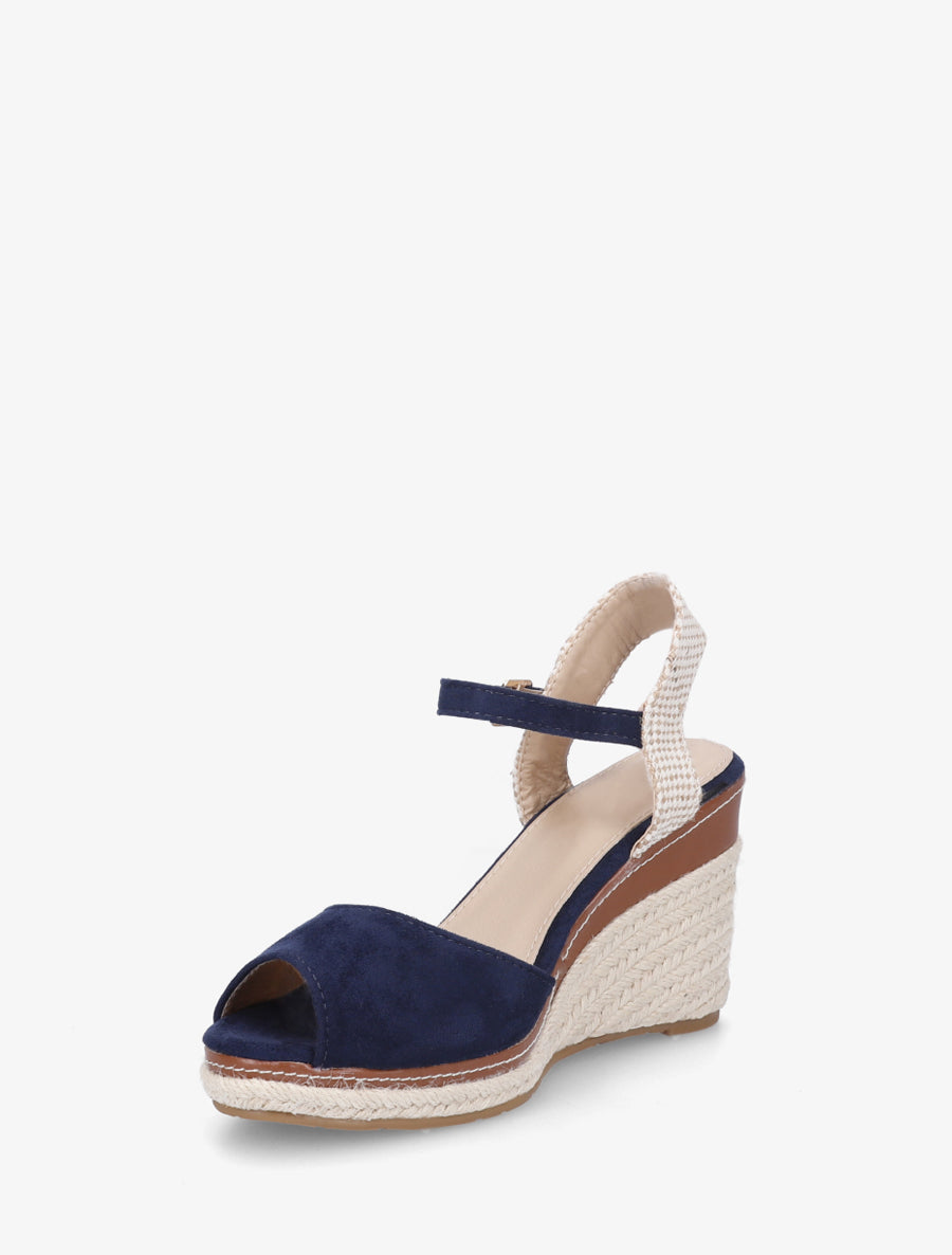 Sandales compensées unies en suédine - Marine