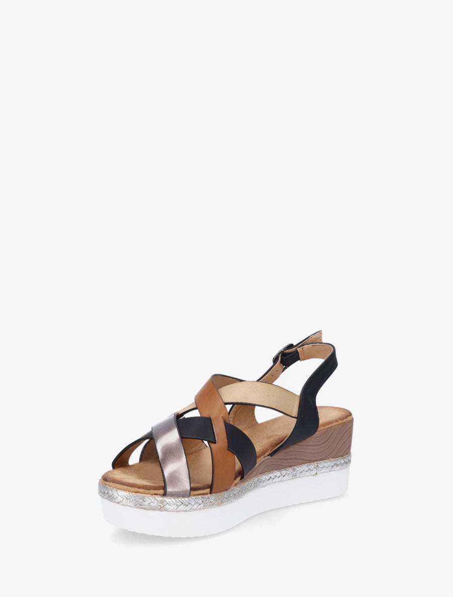 Sandales compensées tresse irisée - Noir