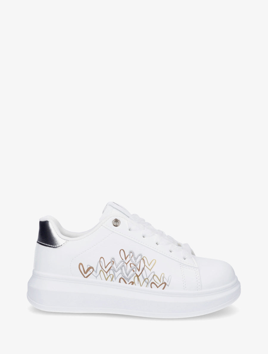 Sneakers imprimé coeurs à lacets en voile - Argent - 1