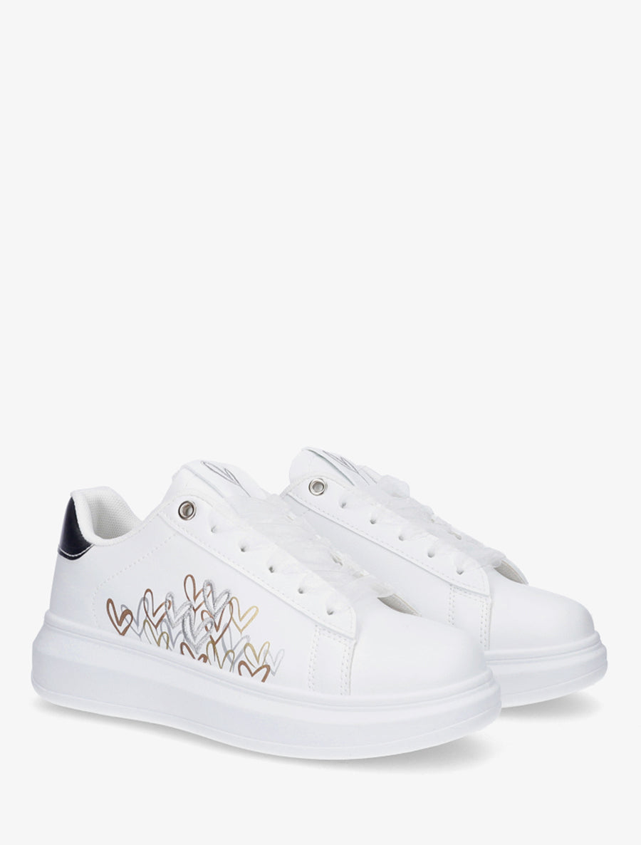 Sneakers imprimé coeurs à lacets en voile - Argent - 4