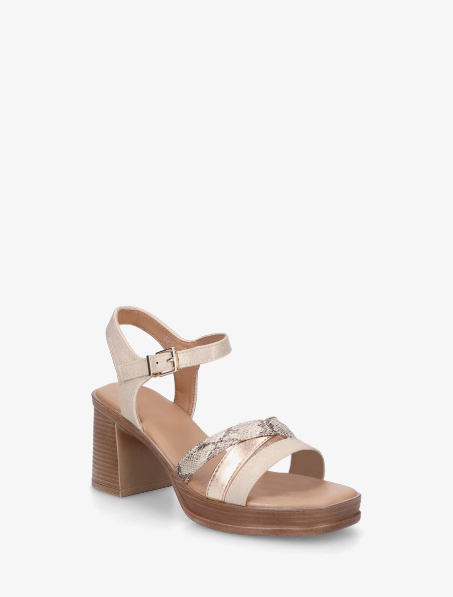 Sandales à talon et brides fantaisies python - Beige - 2
