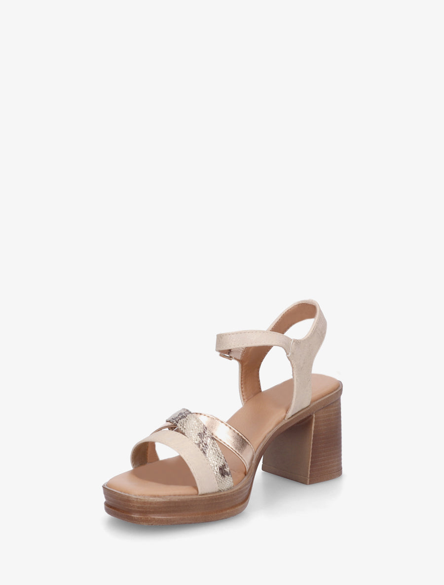 Sandales à talon et brides fantaisies python - Beige - 3