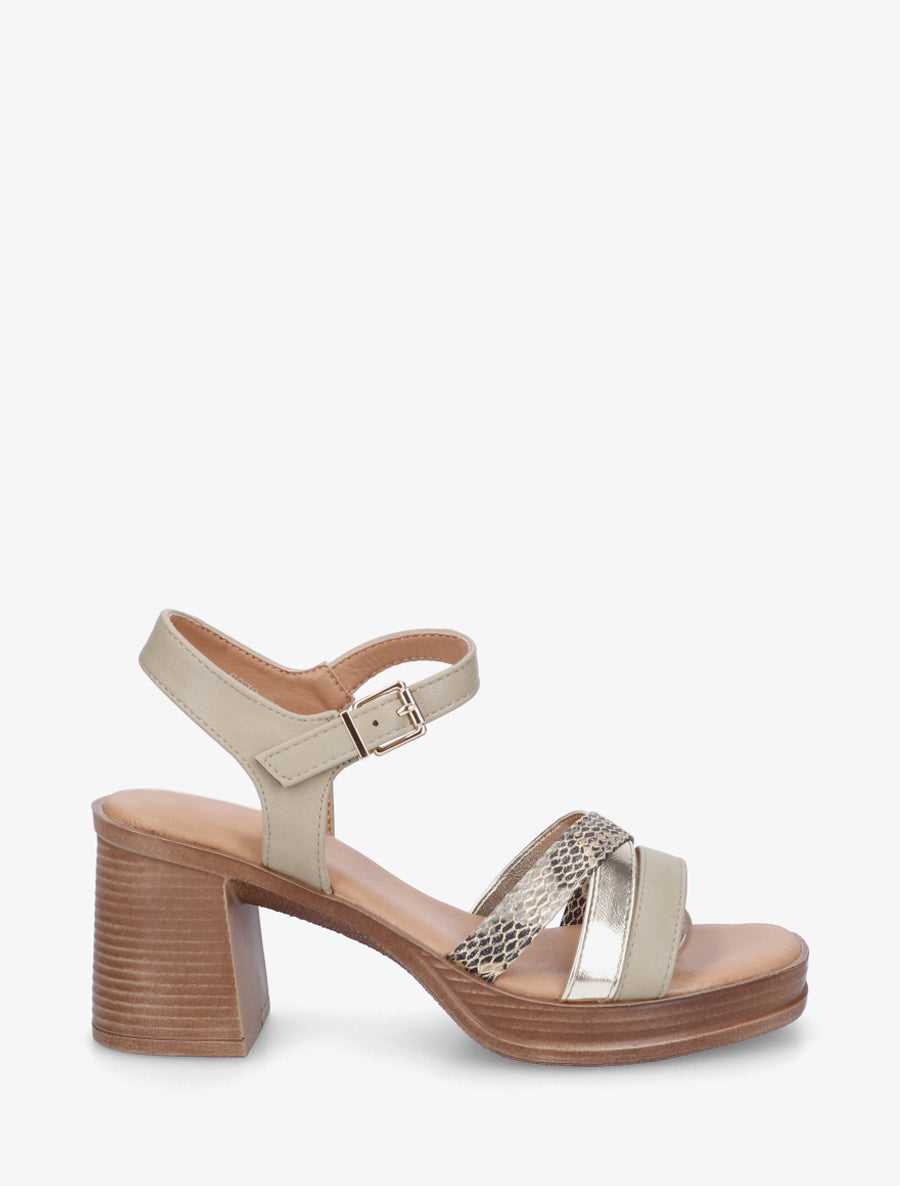 Sandales à talon et brides fantaisies python - Vert olive - 1