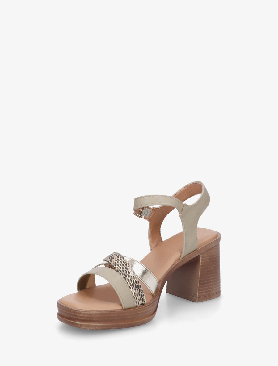 Sandales à talon et brides fantaisies python - Vert olive - 3