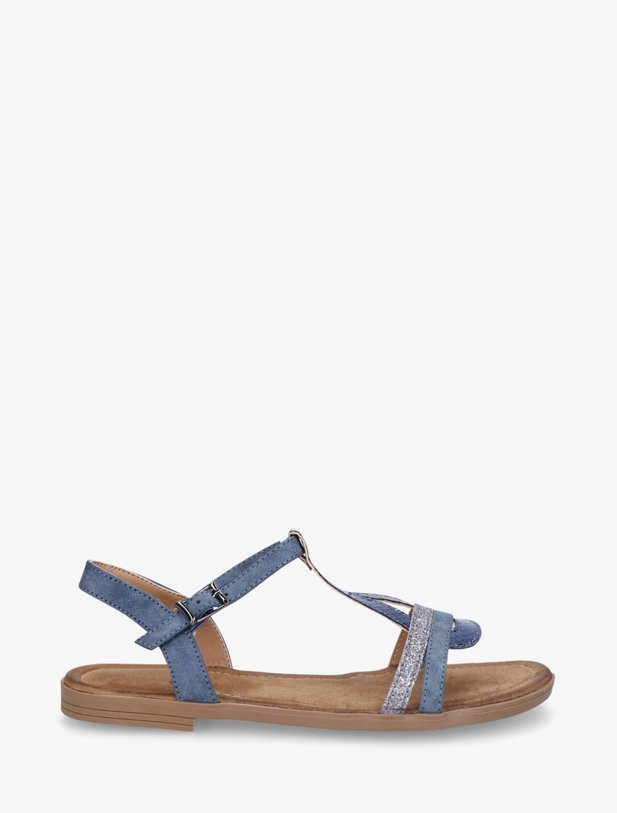 Nu-pieds en simili à brides effet python et pailleté - Bleu - 1