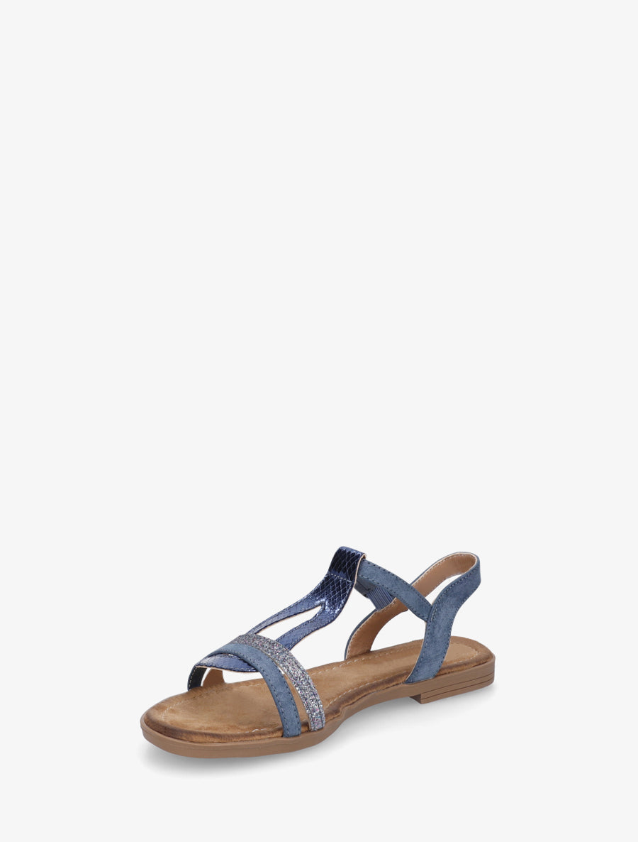 Nu-pieds en simili à brides effet python et pailleté - Bleu - 3