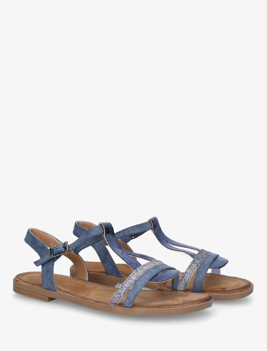 Nu-pieds en simili à brides effet python et pailleté - Bleu - 4