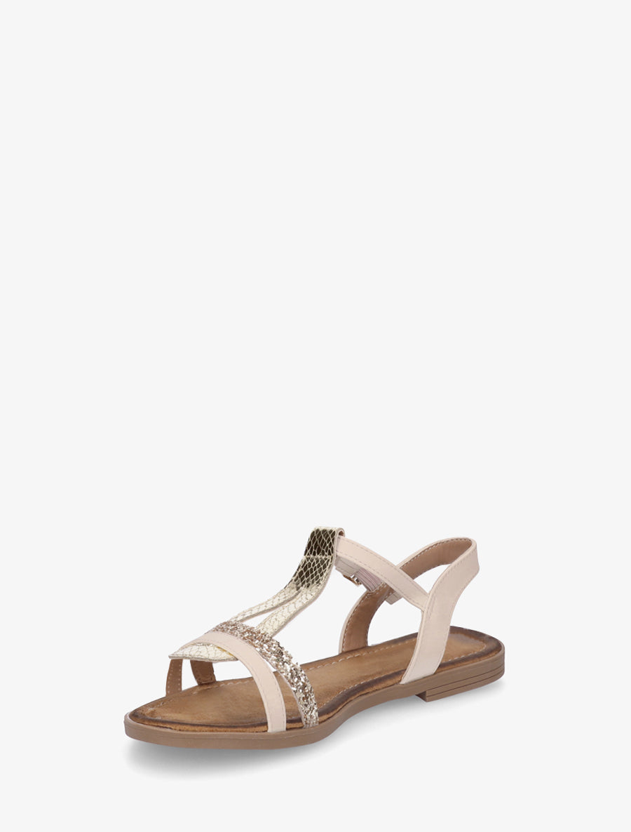 Nu-pieds en simili à brides effet python et pailleté - Beige - 3