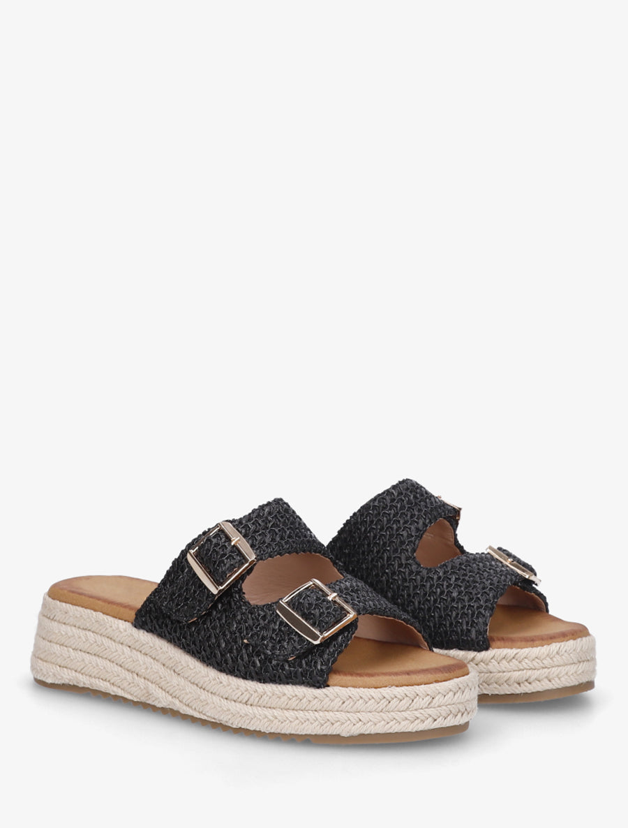 Mules effet osier style espadrille - Noir - 4