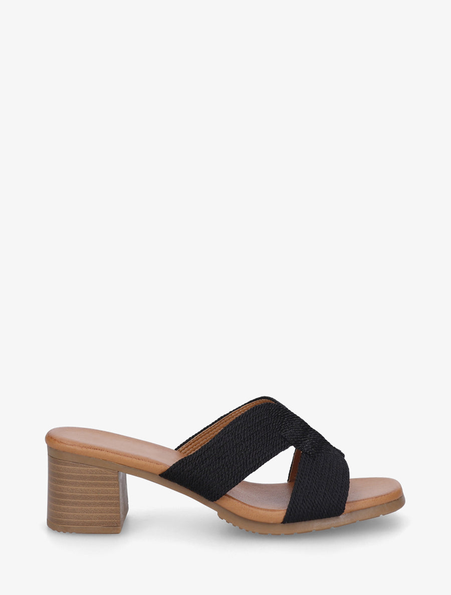 Mules à talon à ganse style corde - Noir - 1