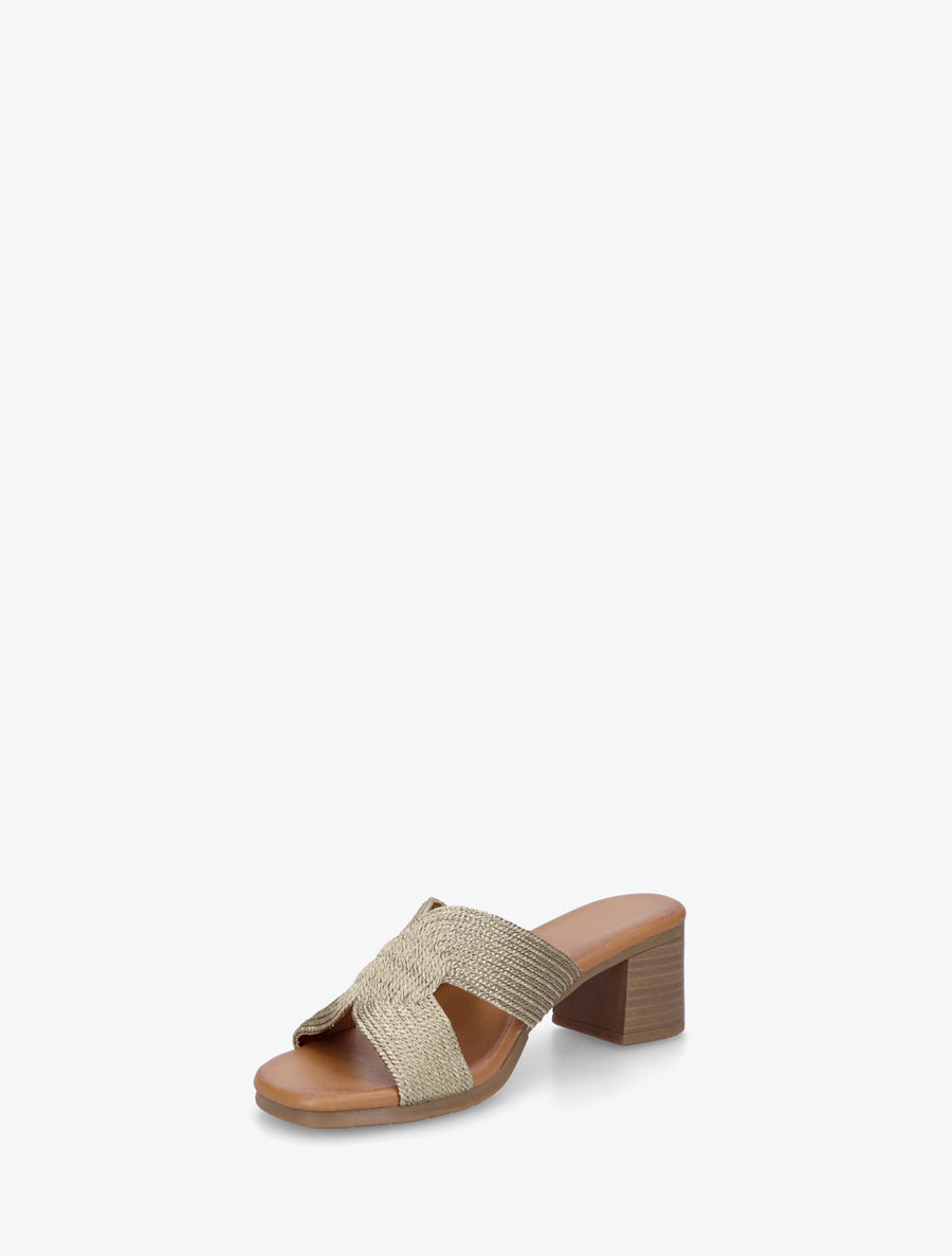 Mules à talon à ganse style corde - Or - 3