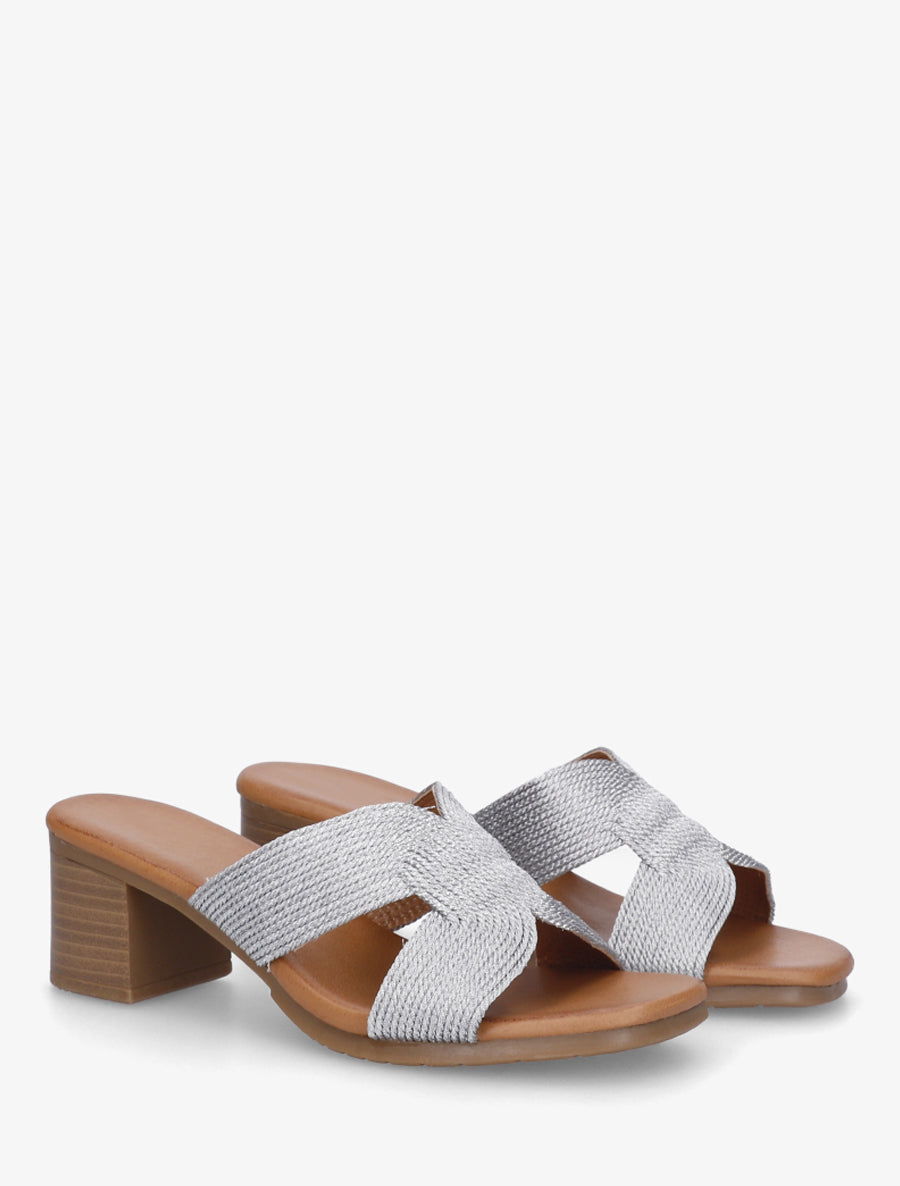 Mules à talon à ganse style corde - Argent - 4