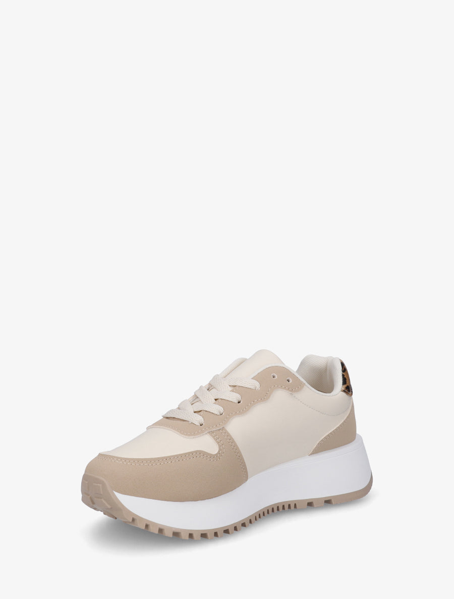 Sneakers en simili à détail imprimé python - Taupe - 3
