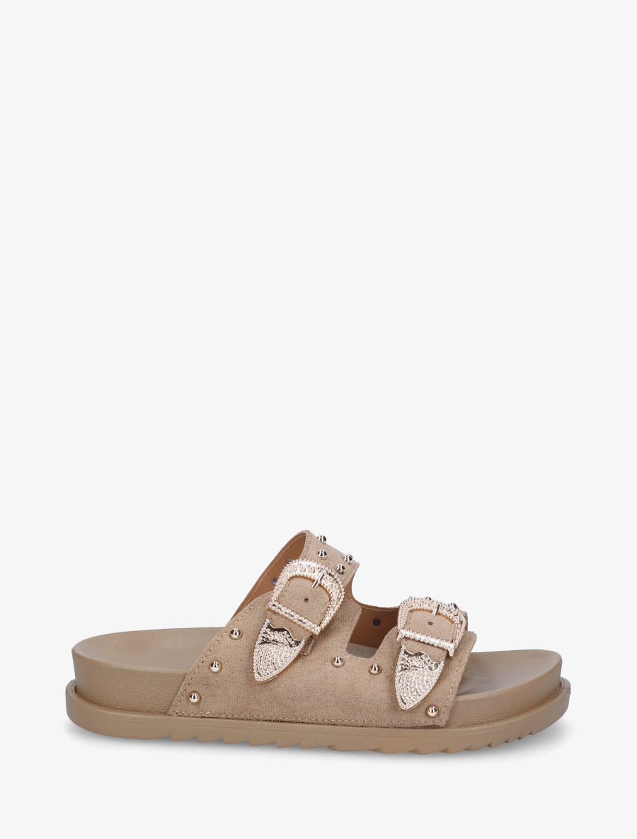 Claquettes cloutées en suédine - Taupe - 1