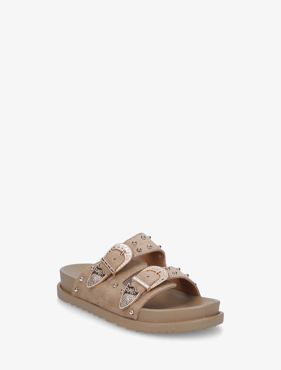 Claquettes cloutées en suédine - Taupe - 2