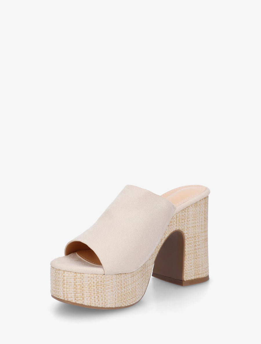 Mules à talon haut en suédine - Beige - 3