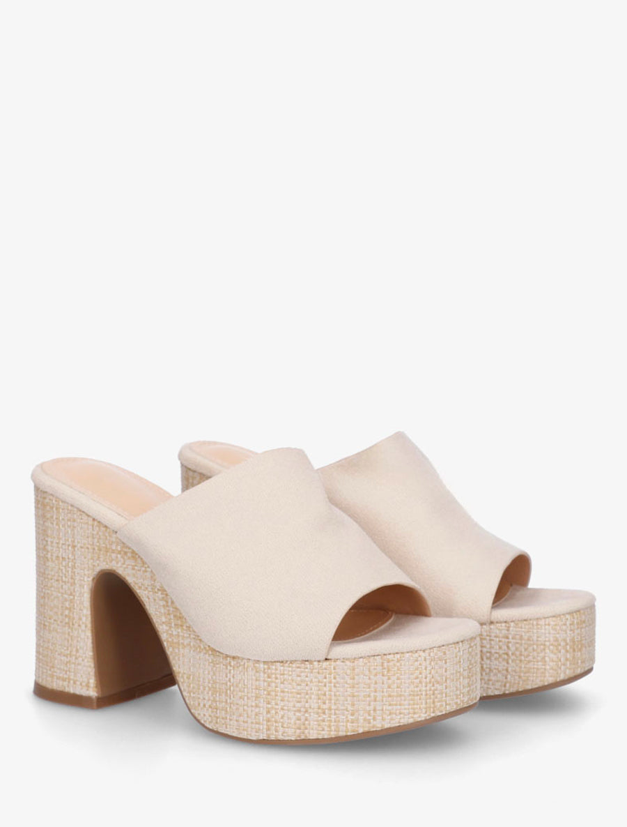 Mules à talon haut en suédine - Beige - 4