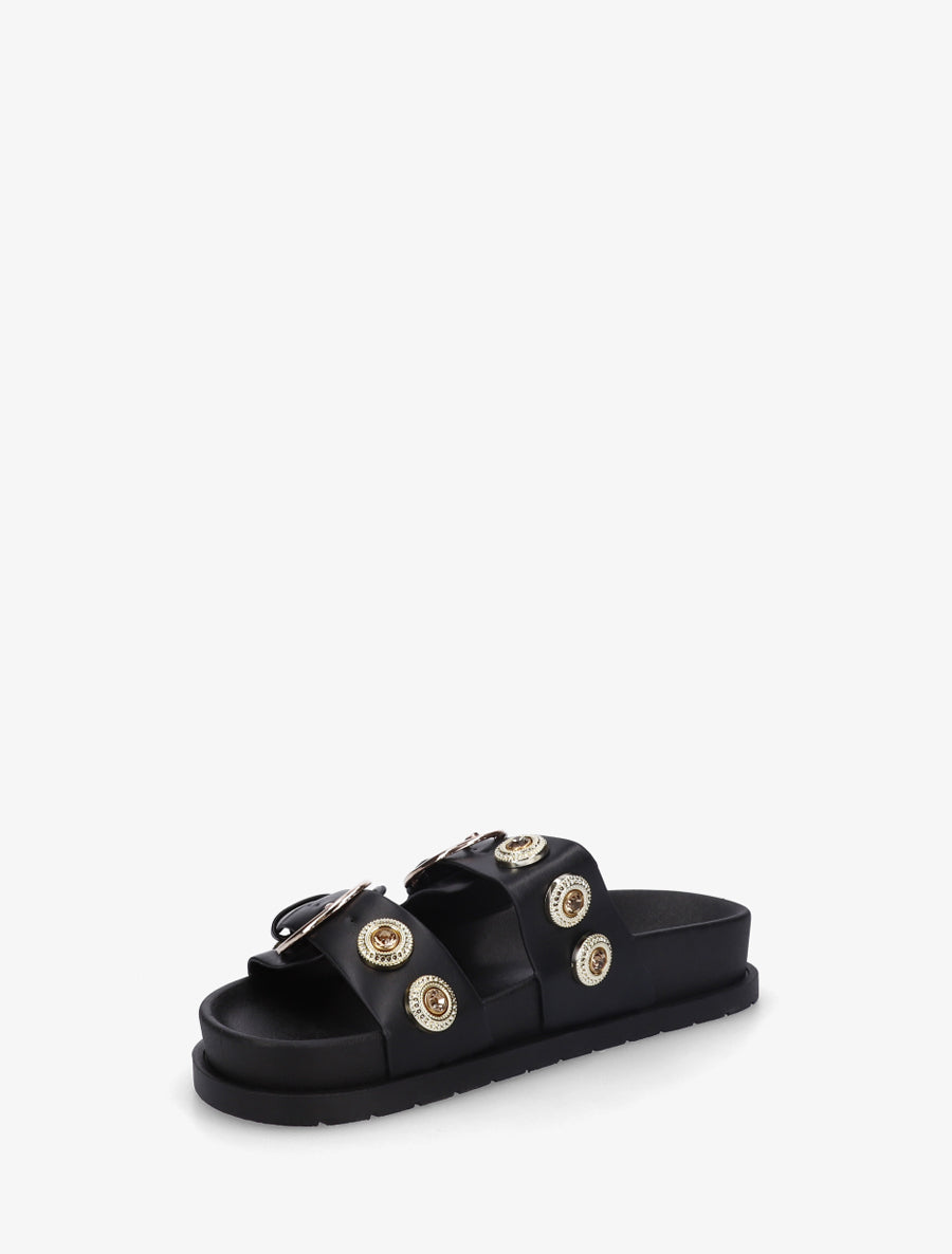 Claquettes en simili à empiècement bijoux strassés - Noir - 3