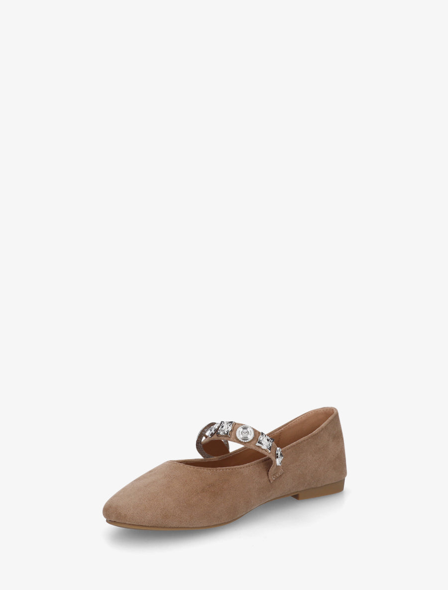 Ballerines en suédine à bride cloutée - Taupe - 3