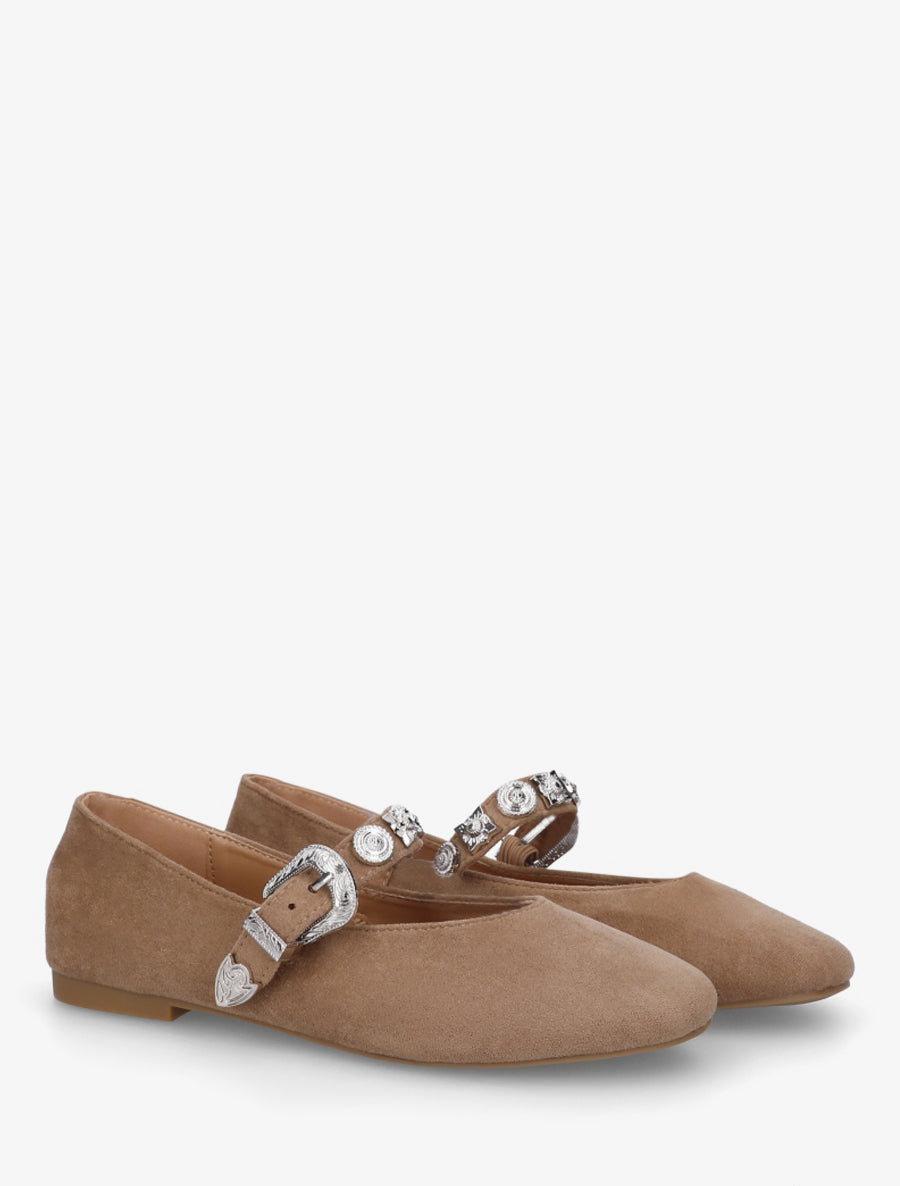 Ballerines en suédine à bride cloutée - Taupe - 4