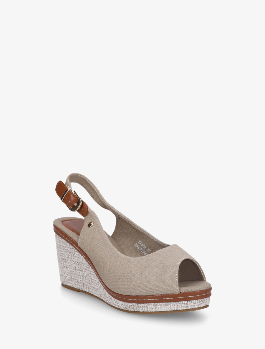 Sandales compensées peep toe en tissu - Taupe - 2