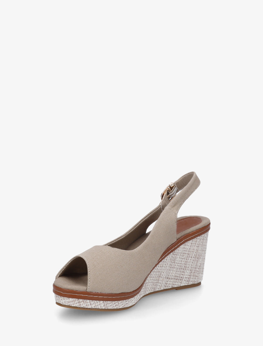 Sandales compensées peep toe en tissu - Taupe - 3