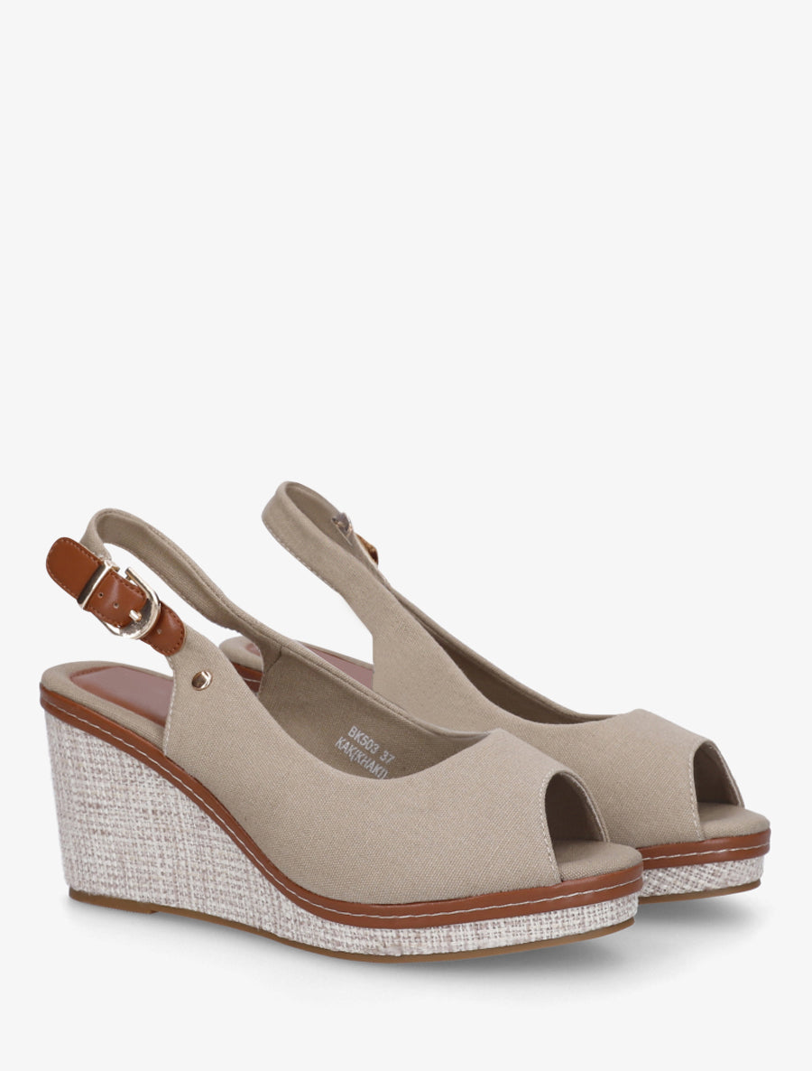 Sandales compensées peep toe en tissu - Taupe - 4