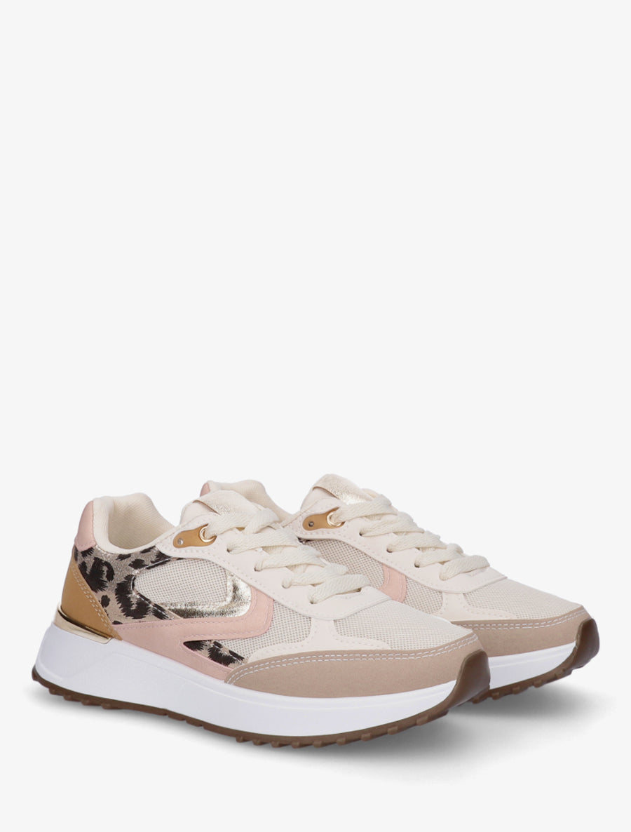 Baskets bi-matière imprimé léopard - Rose/beige - 4