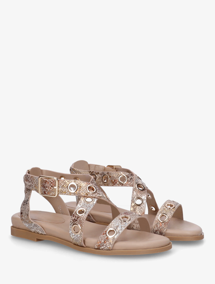 Nu-pieds python en simili à oeillets - Taupe - 4