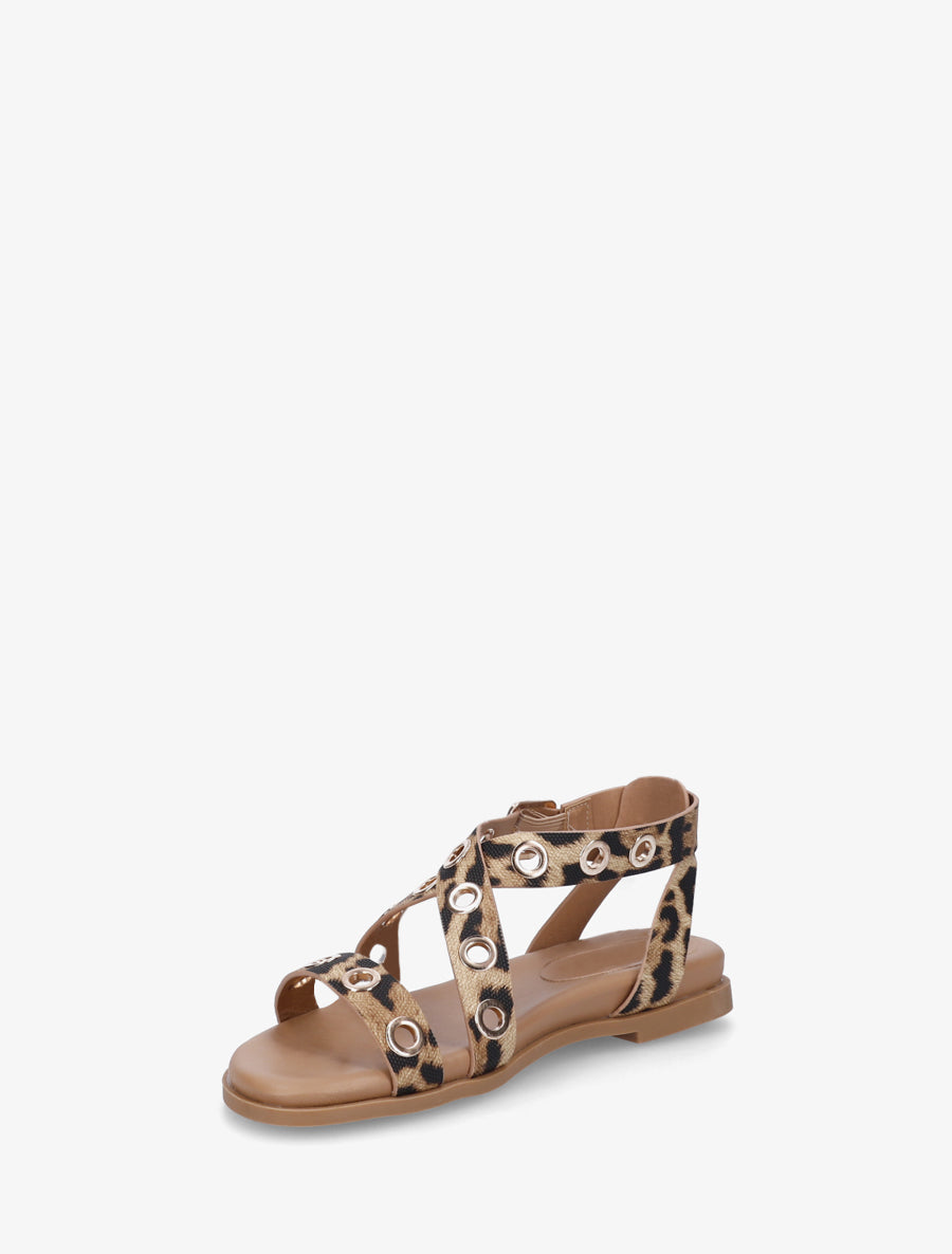 Nu-pieds léopard en simili à oeillets - Beige - 3
